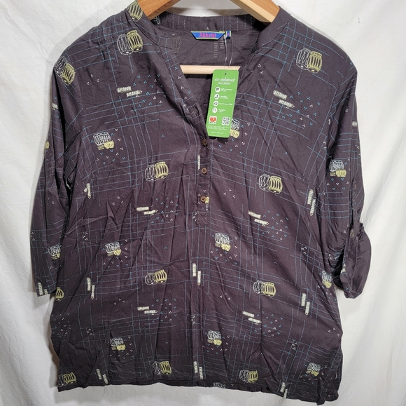 NWT Men's long-sleeve Akkriti XL black button up with African drums brand new - Picture 1 of 10